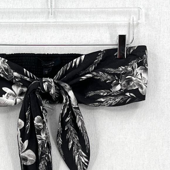 ALLSAINTS Riah Mia Bandeau Top Women 8 Black white Tie Front Vacation Travel NEW - Picture 8 of 16